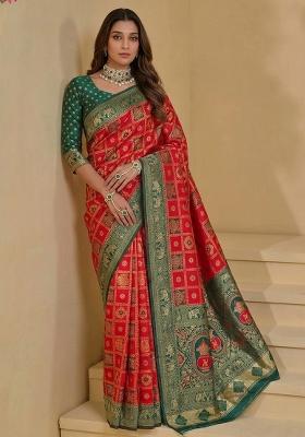Red Zari Work Banarasi Saree Set