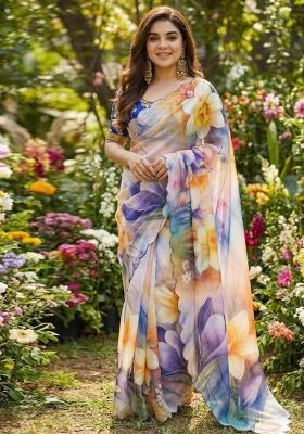 Multicolor Hand Work Georgette Saree Set