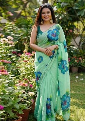 Pista Hand Work Georgette Saree Set