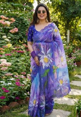 Lavender Hand Work Georgette Saree Set