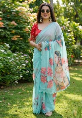 Sky Blue Hand Work Georgette Saree Set