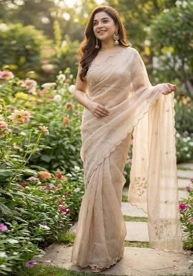 Off White Hand Work Silk Saree Set