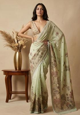 Sage Green Printed Simar Saree Set