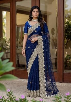 Blue Thread Work Net Saree