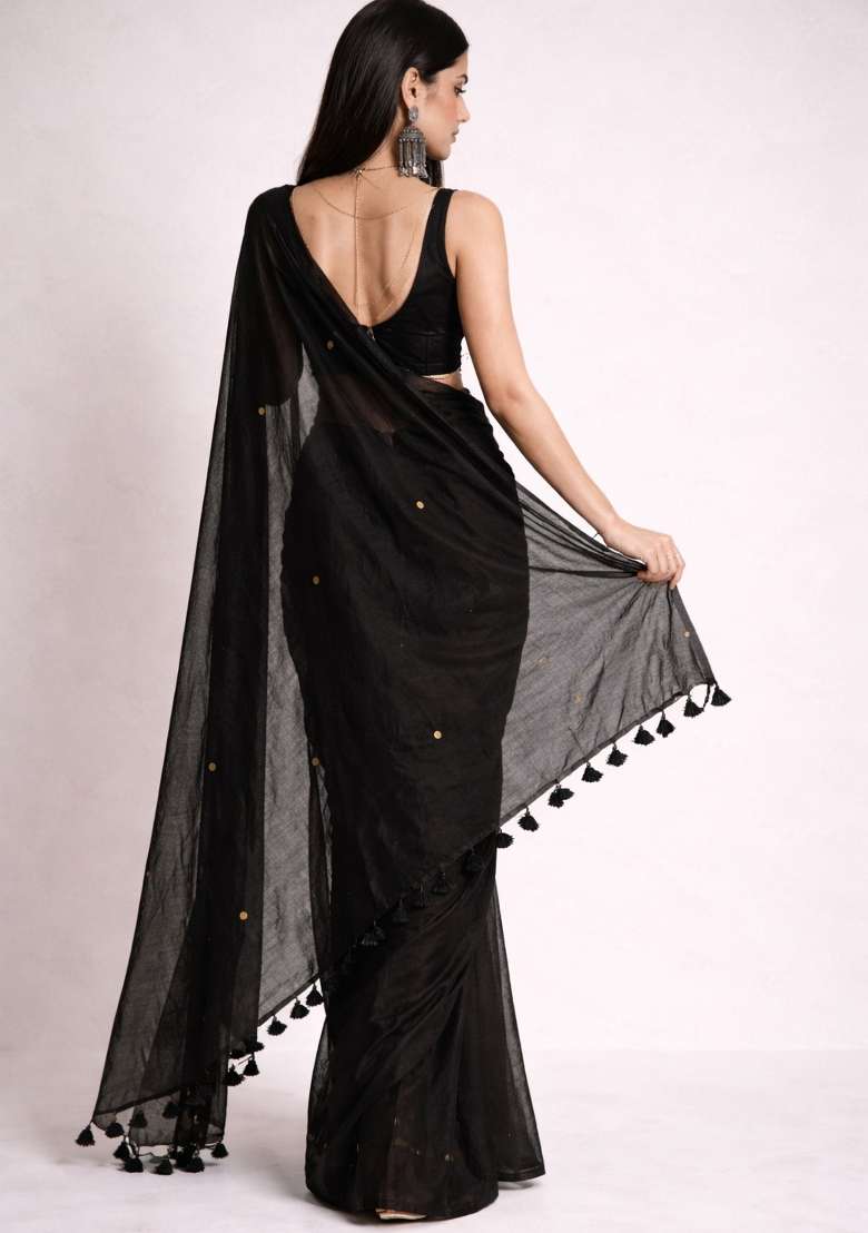 Black Woven Khadi Saree Set for Diwali | Wedding & Festive Wear - Indya