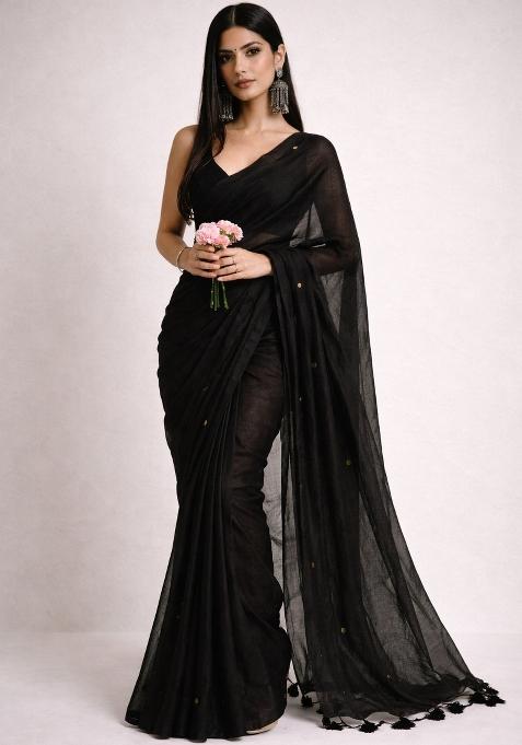 Black Woven Khadi Saree Set