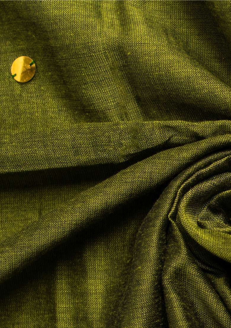 Bottle Green Woven Khadi Saree Set for Diwali | Wedding & Festive Wear - Indya