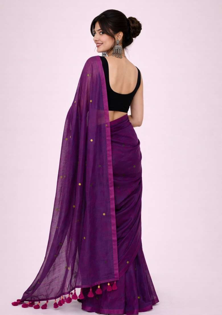 Egg Purple Woven Khadi Saree Set for Diwali and Festive Wear - Indya