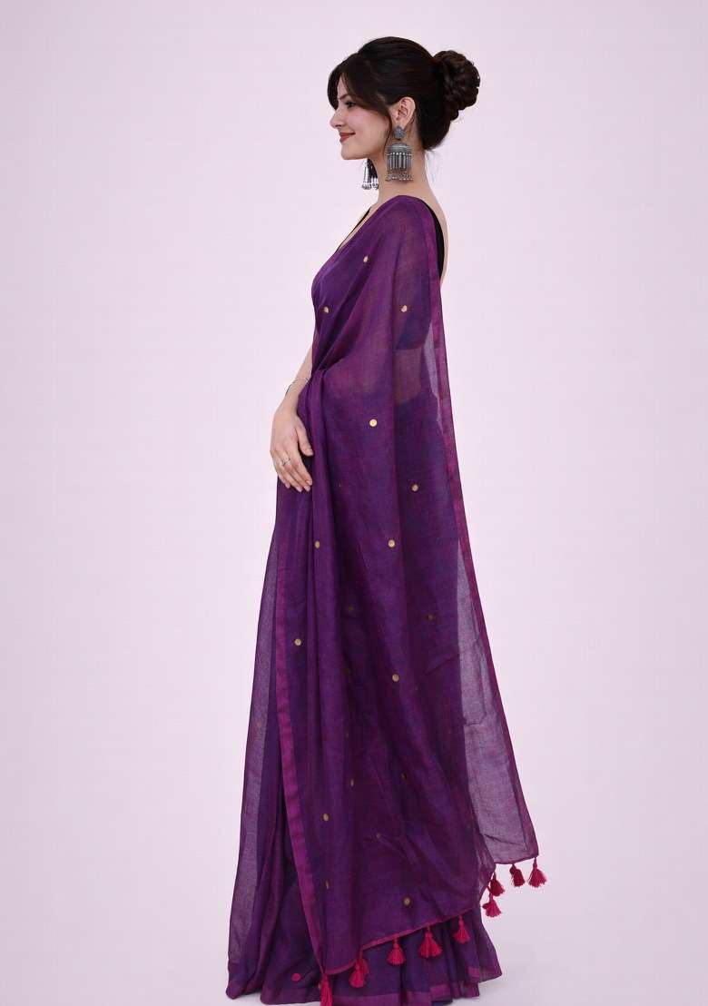 Egg Purple Woven Khadi Saree Set for Diwali and Festive Wear - Indya