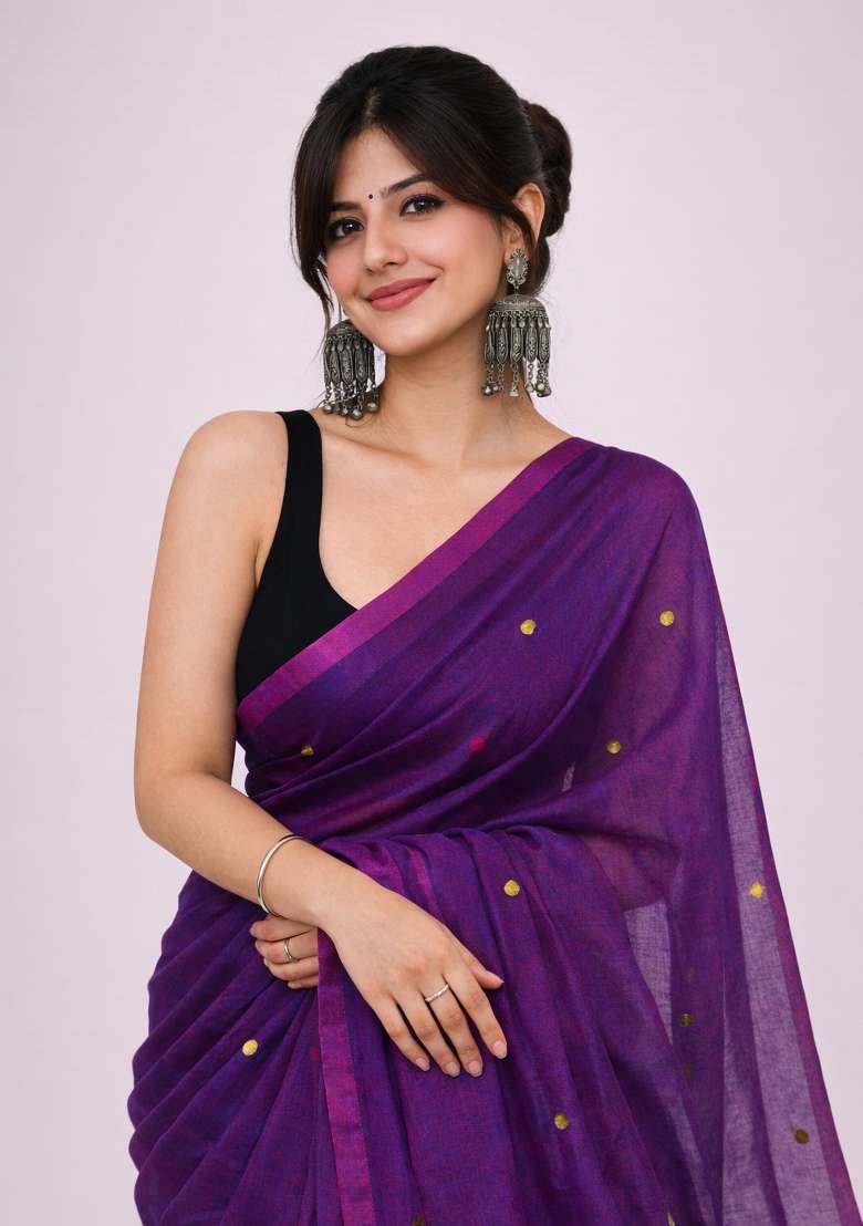 Egg Purple Woven Khadi Saree Set for Diwali and Festive Wear - Indya