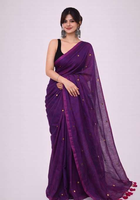 Egg Purple Woven Khadi Saree Set for Diwali and Festive Wear