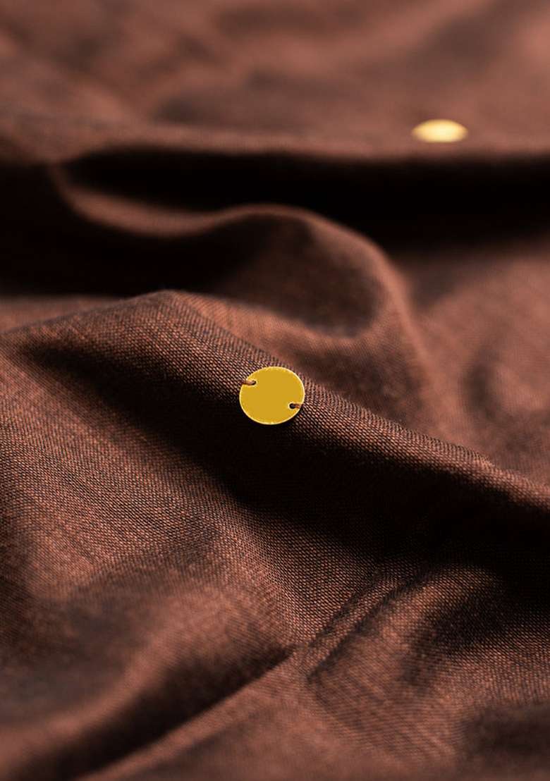 Brown Woven Khadi Saree Set for Diwali | Wedding & Festive Wear - Indya