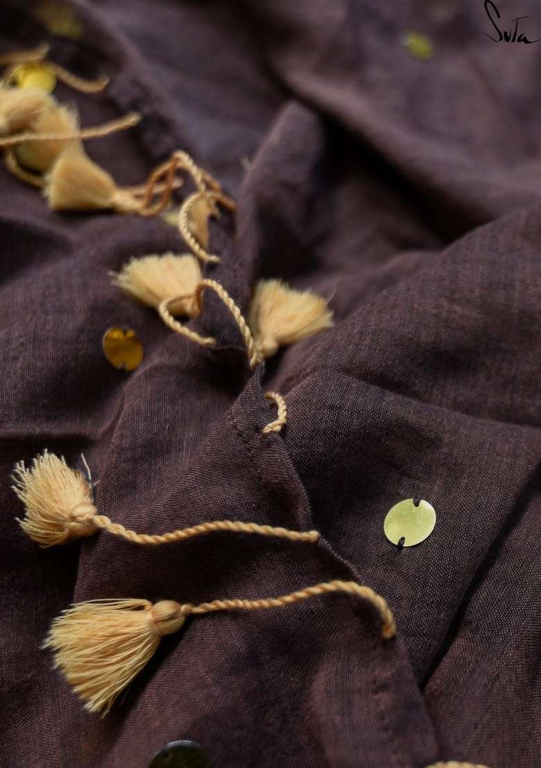 Brown Woven Khadi Saree Set for Diwali | Wedding & Festive Wear - Indya