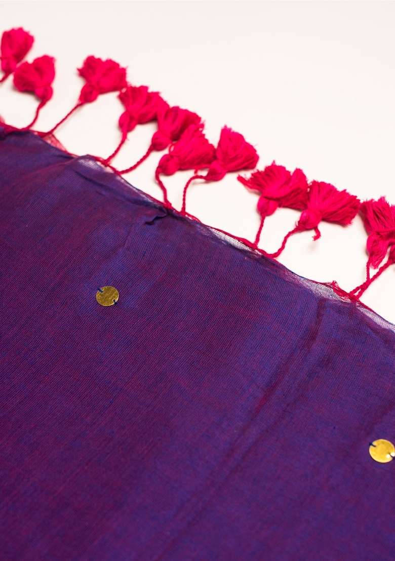 Dark Purple Woven Khadi Saree Set for Diwali and Festive Wear - Indya