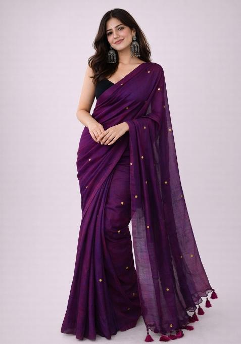 Dark Purple Woven Khadi Saree Set