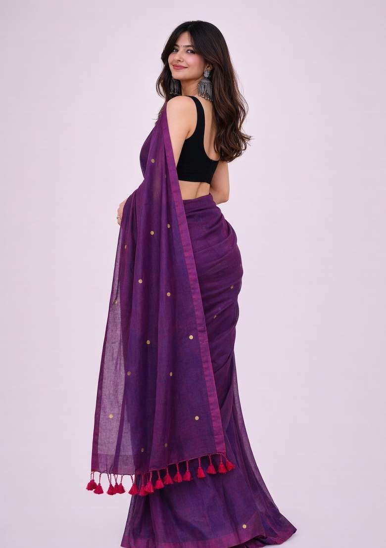 Egg Purple Woven Khadi Saree Set for Diwali | Wedding & Festive Wear - Indya
