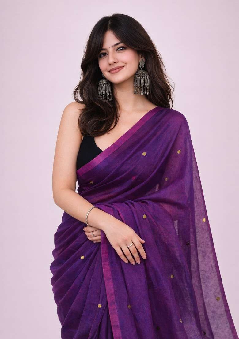 Egg Purple Woven Khadi Saree Set for Diwali | Wedding & Festive Wear - Indya