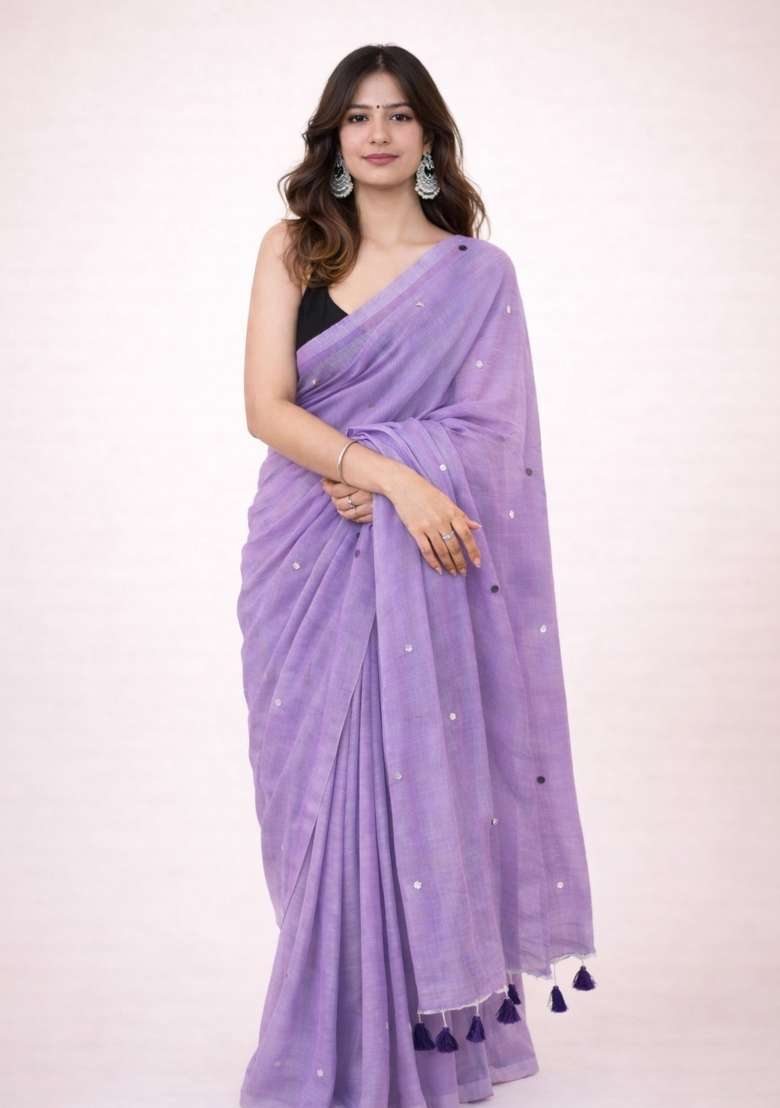 Lavender Woven Khadi Saree Set for Diwali and Festive Wear - Indya