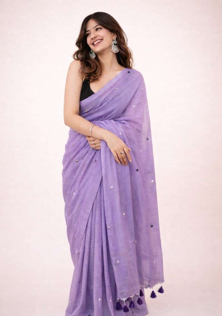 Lavender Woven Khadi Saree Set for Diwali and Festive Wear - Indya