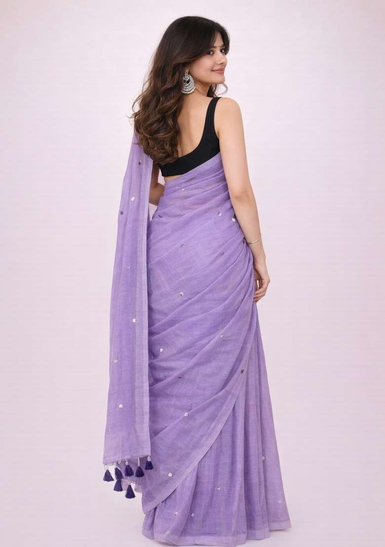 Lavender Woven Khadi Saree Set for Diwali and Festive Wear - Indya