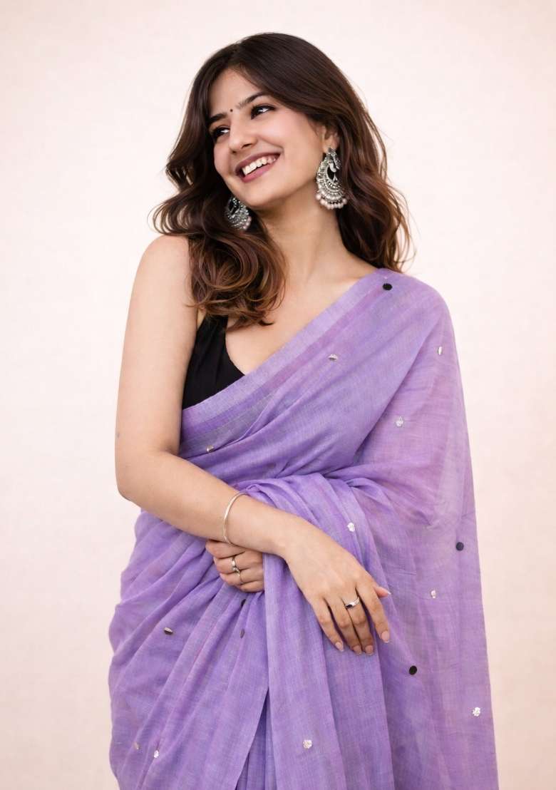 Lavender Woven Khadi Saree Set for Diwali and Festive Wear - Indya