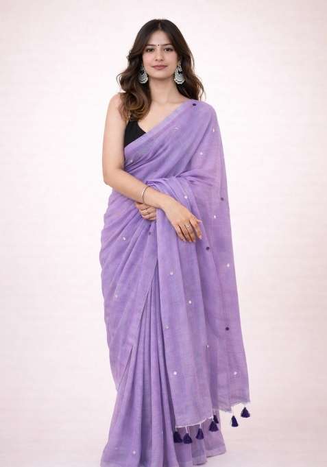 Lavender Woven Khadi Saree Set for Diwali and Festive Wear
