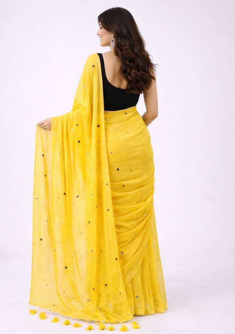 Yellow Woven Khadi Saree Set for Diwali | Wedding & Festive Wear - Indya