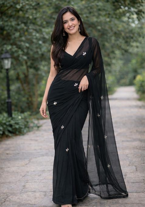 Black Handwork Georgette Saree Set