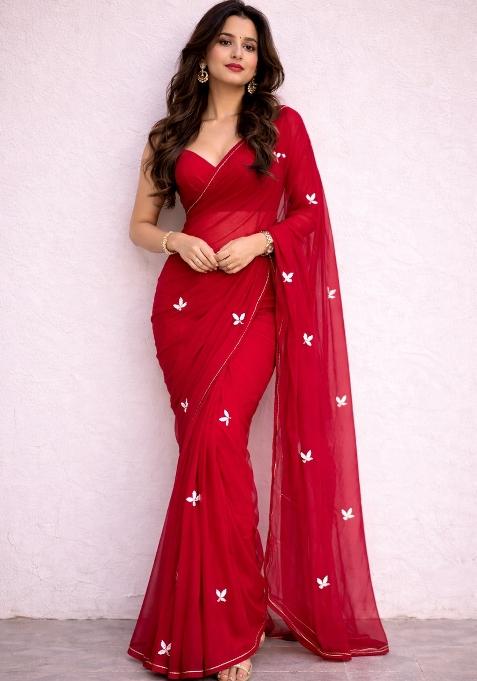 Black Handwork Georgette Saree Set