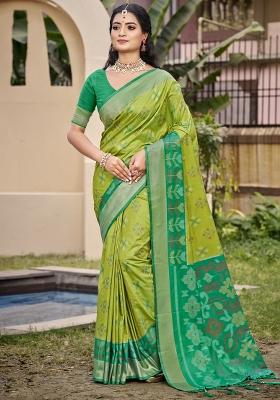 Light Green Woven Zari Work Pochampalli Silk Saree Set