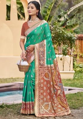Green Woven Zari Work Pochampalli Silk Saree Set