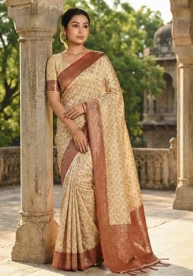Maroon Woven Zari Work Banarasi Silk Saree Set