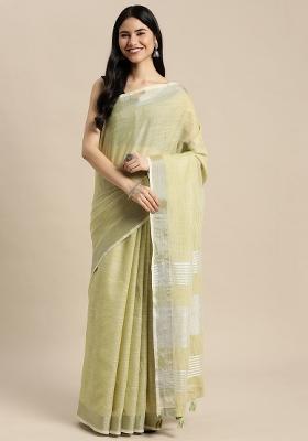 Rama Green Woven Zari Work Poly Cotton Saree Set