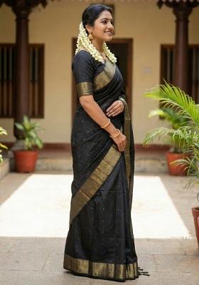 Black Woven Zari Work Silk Saree Set