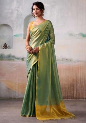 Sea Green Woven Zari Work Tissue Silk Saree Set