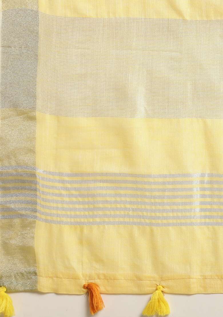 Yellow Woven Zari Work Poly Cotton Saree Set for Diwali and Festive Wear - Indya