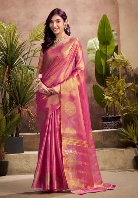 Magenta Woven Zari Work Tissue Silk Saree Set
