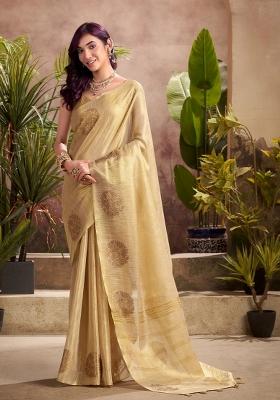 Golden Woven Zari Work Tissue Silk Saree Set