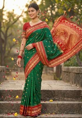 Green Woven Zari Work Paithani Silk Saree Set