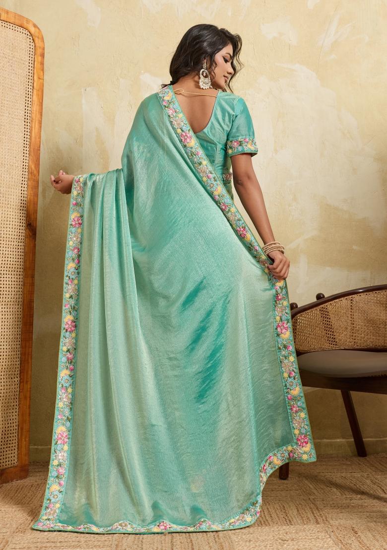 Firozi Embroidery Chiffon Saree Set - Indya