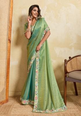 Pista Embroidery Chiffon Saree Set