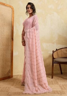 Pink Embroidery Silk Saree Set