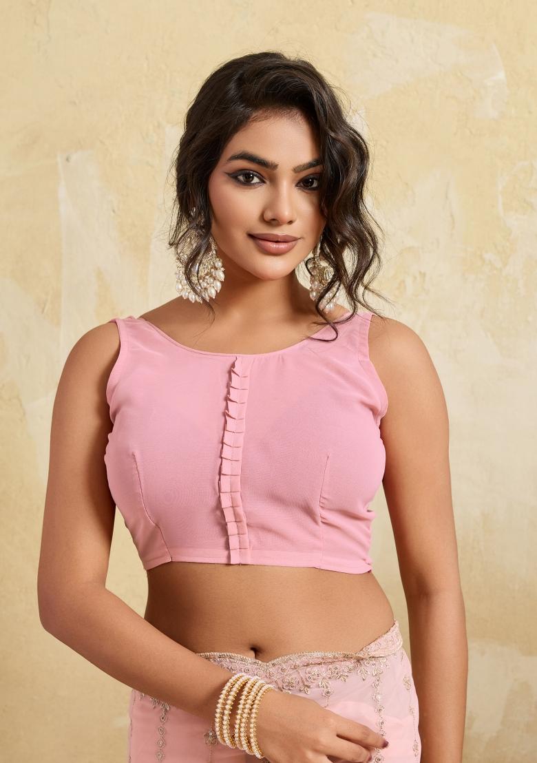 Pink Embroidery Silk Saree Set - Indya