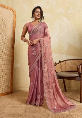 Pink Embroidery Chiffon Saree Set