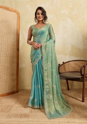 Firozi Embroidery Chiffon Saree Set