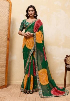 Green Embroidery Georgette Saree Set