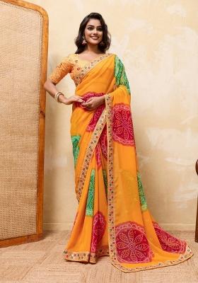 Yellow Embroidery Georgette Saree Set