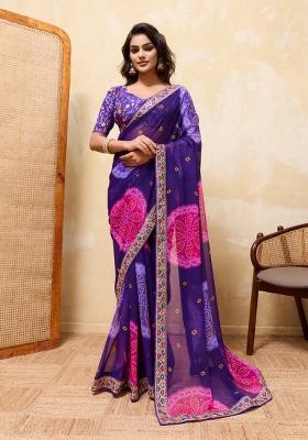 Blue Embroidery Georgette Saree Set