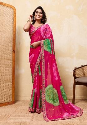 Pink Embroidery Georgette Saree Set