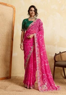 Pink Embroidery Georgette Saree Set